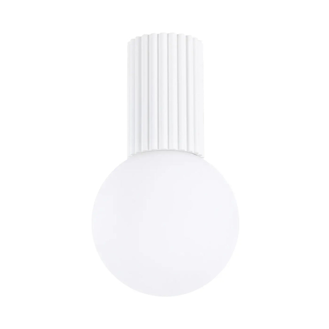 Luminaire plafonnier halo blanc avec boule en verre sphère laiteuse et base cylindrique en métal pour bureau décorative