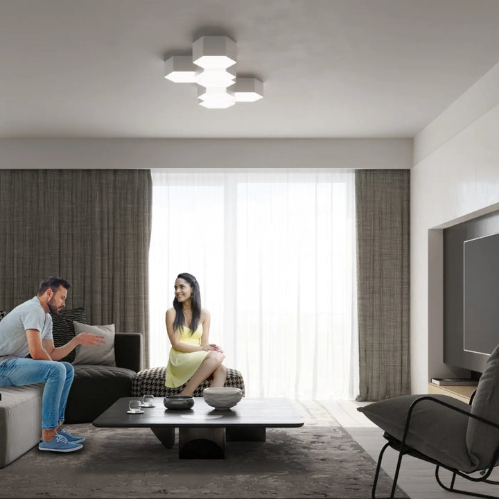 Luminaire plafonnier sunde 15 blanc avec formes géométriques hexagonales modernes en blanc pour éclairage intérieur