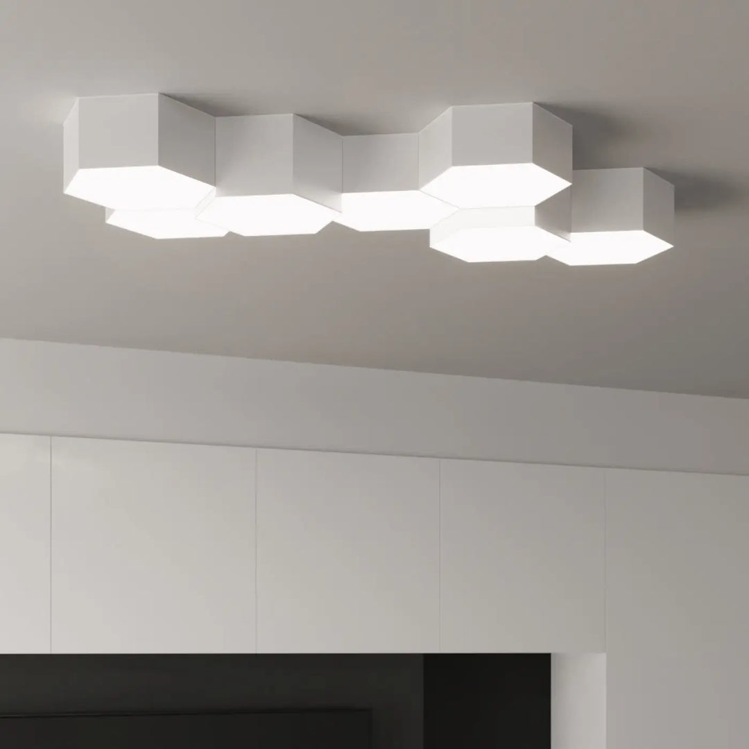 Luminaire plafonnier sunde 15 blanc avec design moderne et formes géométriques en hexagone blanc