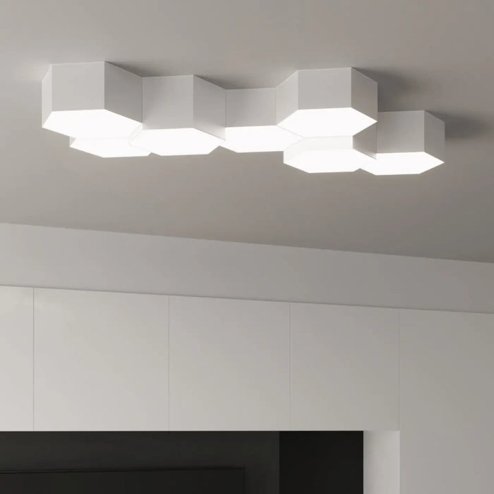 Luminaire plafonnier sunde 15 blanc avec design moderne et formes géométriques en hexagone blanc