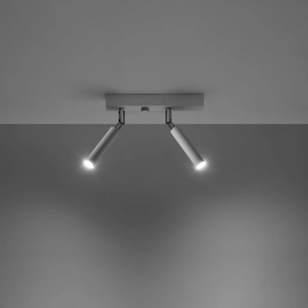 Plafonnier moderne eyetech 2 blanc avec deux têtes cylindriques en métal pour un style industriel d’ambiance loft