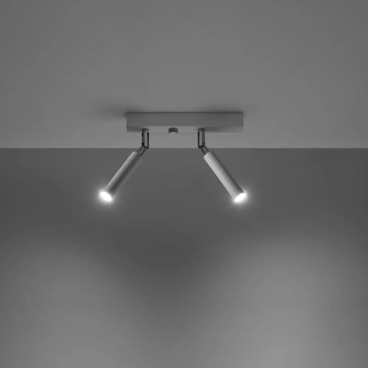 Plafonnier moderne eyetech 2 blanc avec deux têtes cylindriques en métal pour un style industriel d’ambiance loft
