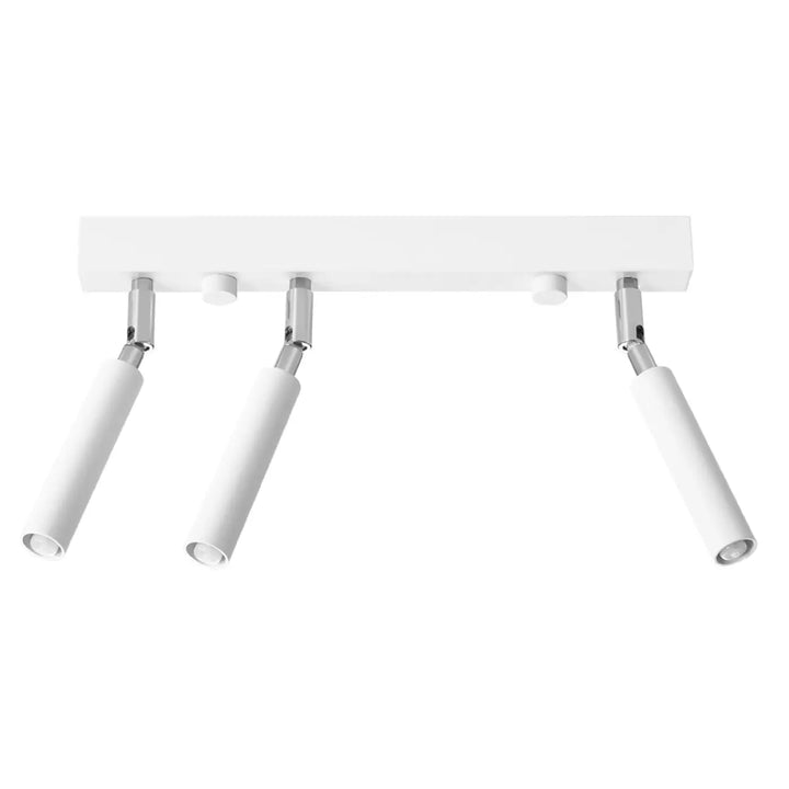 Plafonnier moderne eyetech blanc avec trois lampes cylindriques réglables et finitions chrome style industriel d’ambiance loft