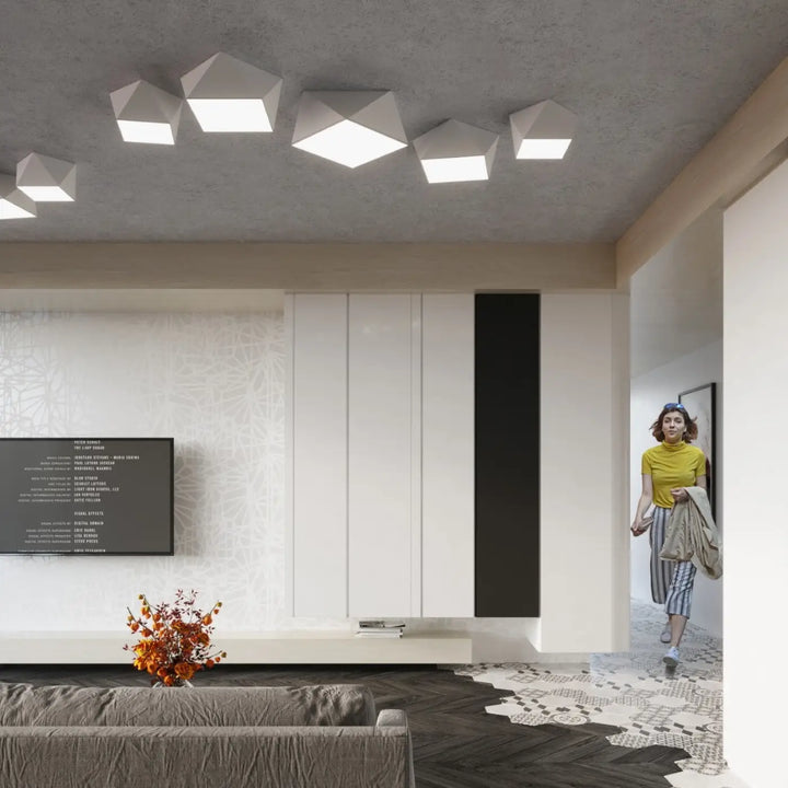 Plafonnier hexa blanc en forme géométrique luminaire plafonnier exclusif pour un éclairage moderne