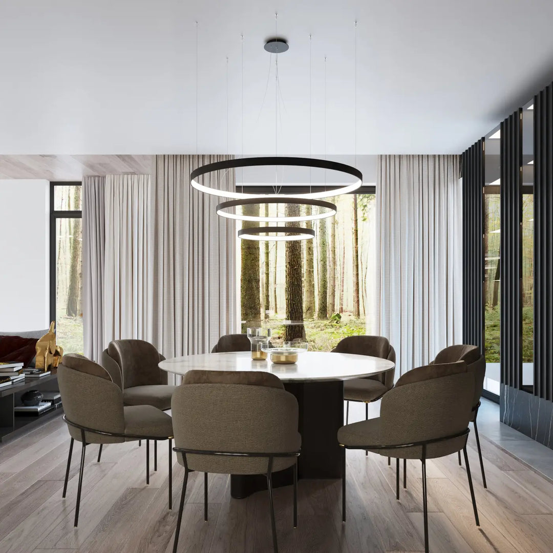 Luminaire plafonnier rio 78 noir avec modules led design unique de lampes rio suspendues au-dessus de la table à manger