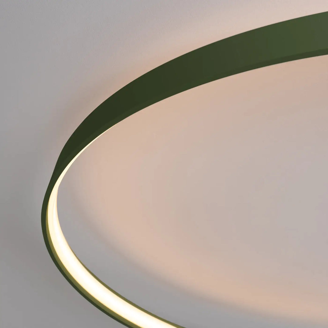 Luminaire plafonnier circulaire design moderne collection rio avec cadre vert olive et éclairage led chaleureux 3000k