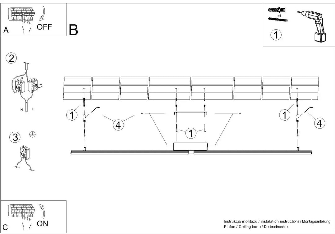 Diagramme dinstallation technique pour luminaire plafonnier lagom 3000k doré avec design minimaliste et excellente finition