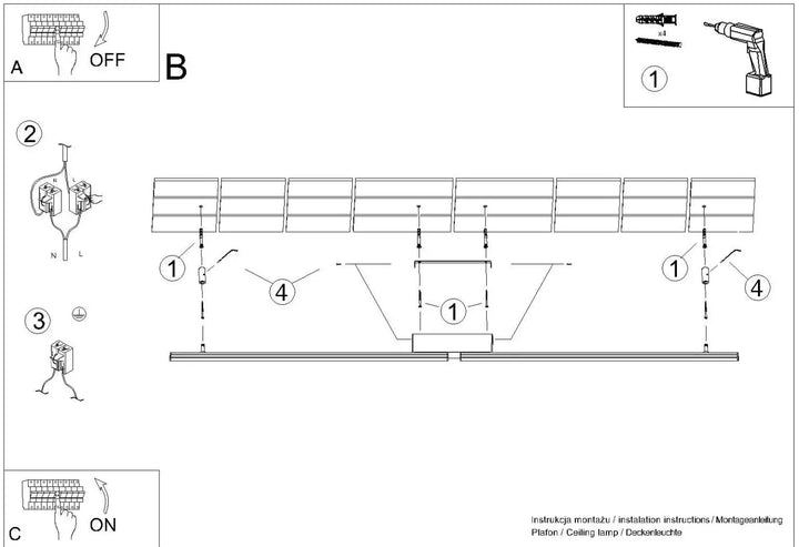 Le diagramme montre linstallation dun luminaire plafonnier lagom 3000k noir avec supports de montage et connexions pour plafonniers linéaires à lumière chaude
