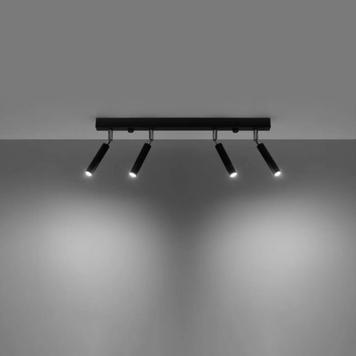 Plafonnier moderne eyetech 4 noir en finition mate avec quatre spots ajustables style industriel d’ambiance loft
