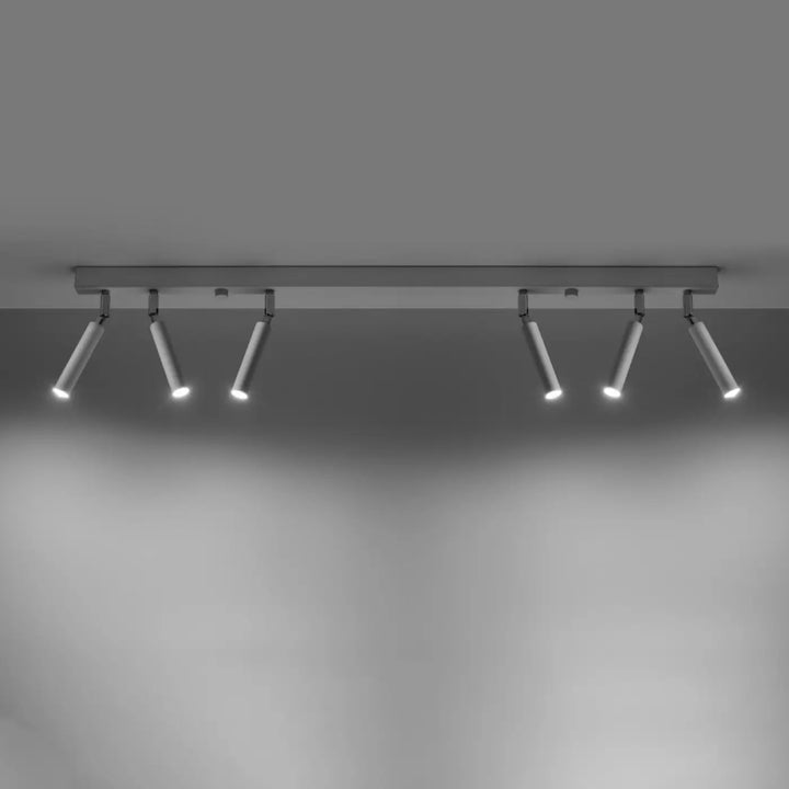Plafonnier moderne eyetech blanc avec cinq spots réglables style industriel d’ambiance loft en métal argenté