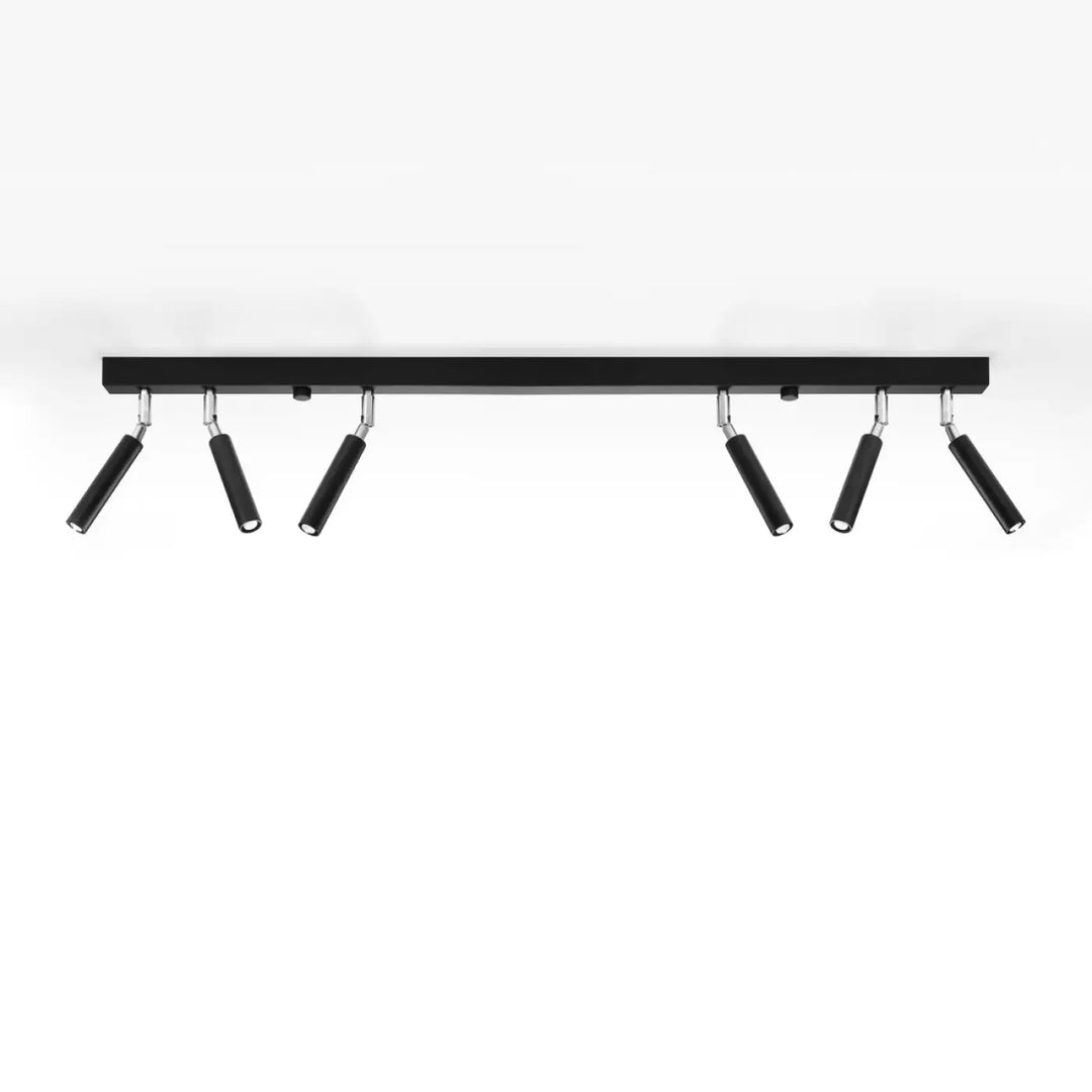 Plafonnier moderne eyetech noir mat avec six spots réglables style industriel d’ambiance loft