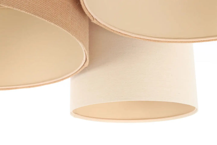 Luminaire plafonnier trio boho avec abat-jour cylindrique en lin beige texturé style scandinave crème écru caramel