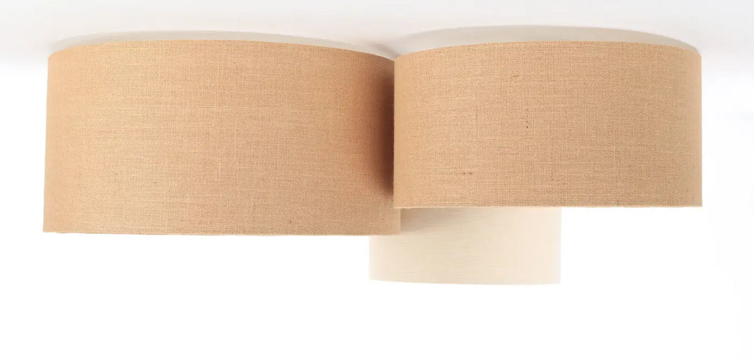Luminaire plafonnier trio boho en lin beige avec abat-jour cylindrique en toile de jute style scandinave