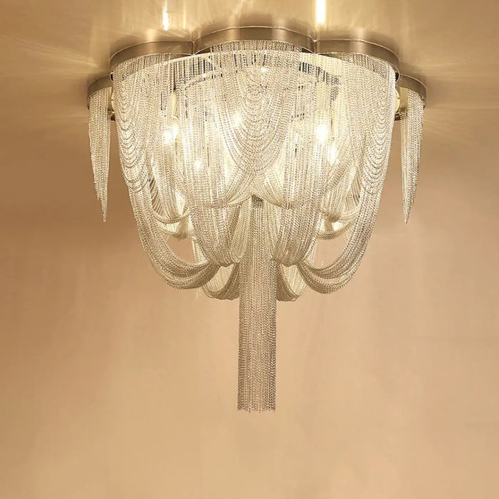Luminaire Plafonnier Luxueuse Chaînes Métalliques Argent Design