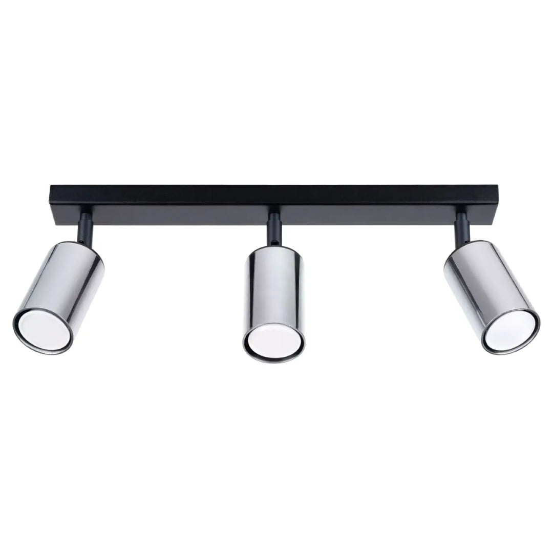 Luminaire plafonnier winx 3 noir avec trois spots cylindriques réglables finition chrome design winx allie