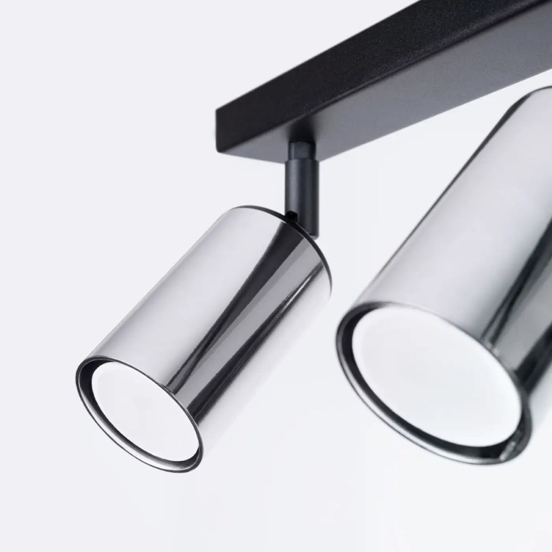 Luminaire plafonnier winx 3 noir chrome avec lampe winx allie design cylindrique chrome sur barre noire élégante