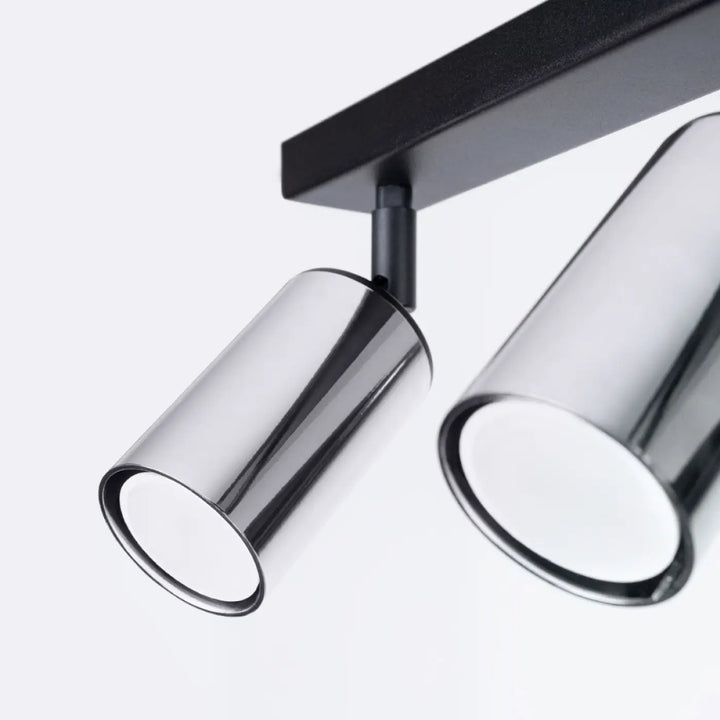 Luminaire plafonnier winx 3 noir chrome avec lampe winx allie design cylindrique chrome sur barre noire élégante