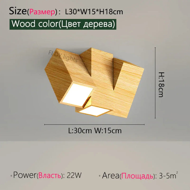 Luminaire plafonnier minimaliste en bois orientable naturel