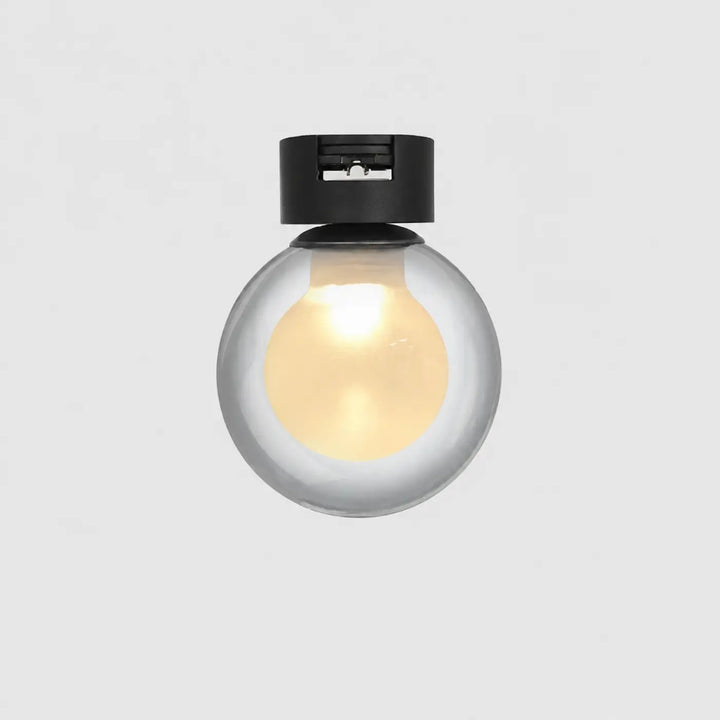 Luminaire plafonnier minimaliste avec globe en verre moderne et fixation noire avec ampoule chaleureuse éclatante