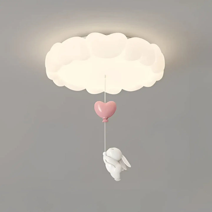 Luminaire plafonnier molya blanc en forme de nuage avec un ballon cœur rose et une figurine ange pour salle à manger