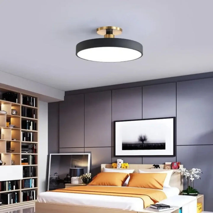 Luminaire plafonnier bisco ceiling light moderne noir et or avec design circulaire élégant lumière blanche intégrée