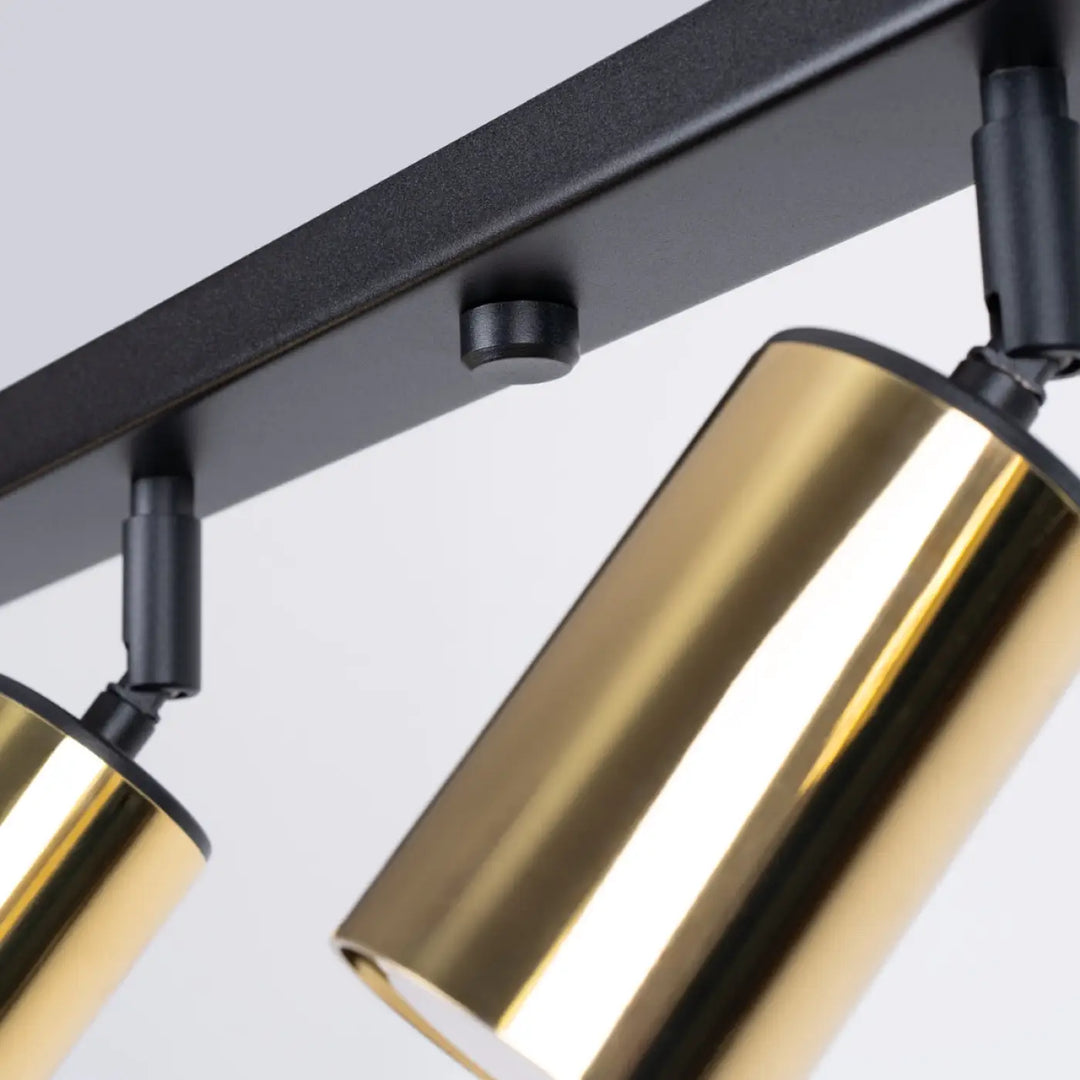 Luminaire plafonnier winx 6l noir avec barres métalliques noires et abat-jours cylindriques en laiton poli design winx allie