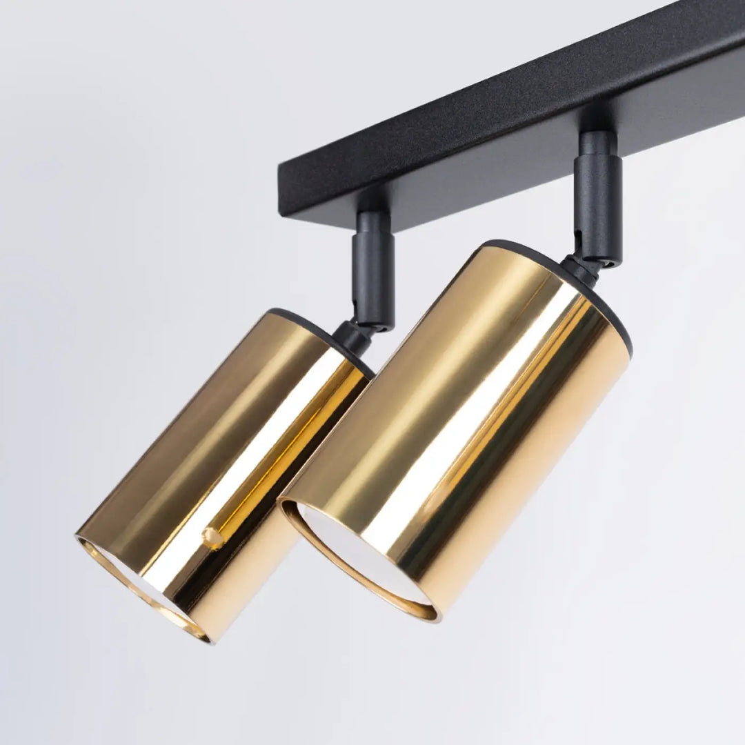 Luminaire plafonnier winx 6l noir avec lampes cylindriques dorées et support de montage noir design winx allie