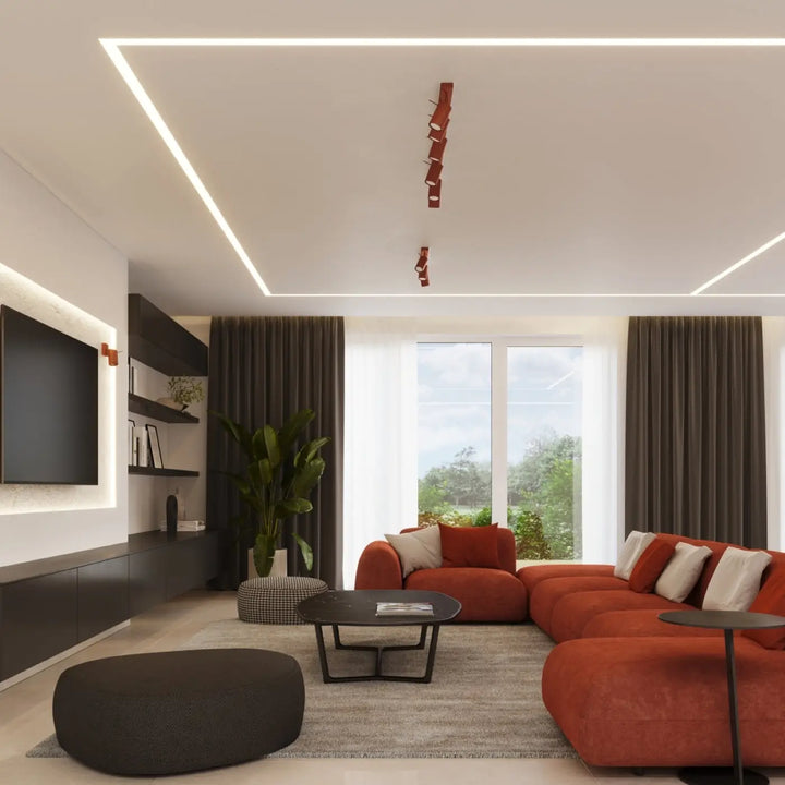 Luminaire plafonnier ring 2 rouge ochra avec lampe ring idéal pour minimalisme moderne et éclairage flexible