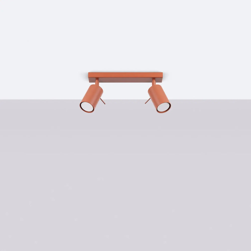 Luminaire plafonnier ring 2 rouge ochra avec lampe ring cuivre à double spot et éclairage flexible minimalisme moderne
