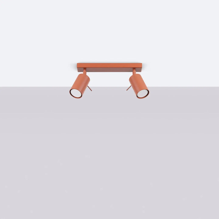 Luminaire plafonnier ring 2 rouge ochra avec lampe ring cuivre à double spot et éclairage flexible minimalisme moderne
