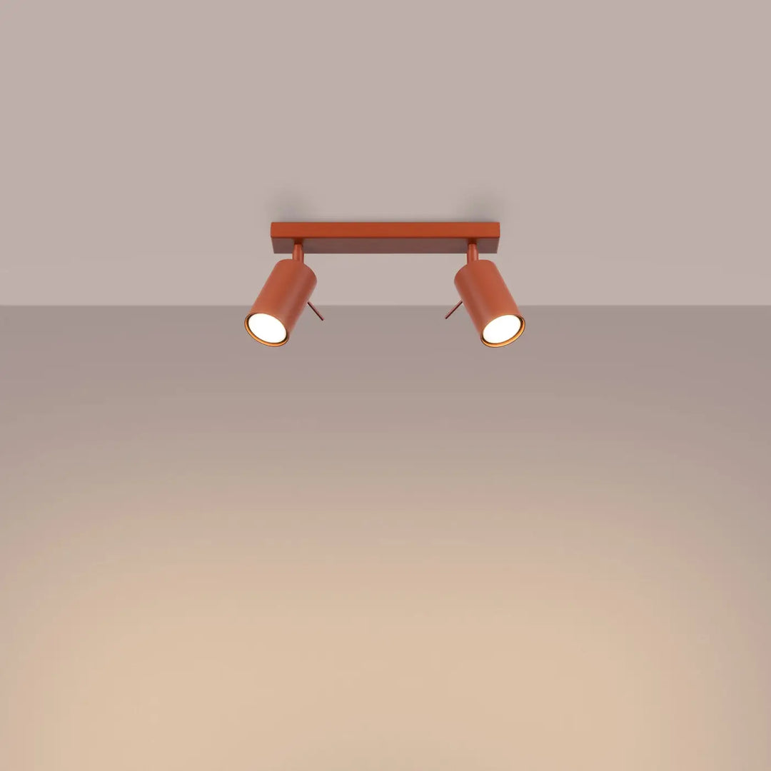 Luminaire plafonnier ring 2 rouge ochra cuivre avec têtes cylindriques pour un éclairage flexible minimalisme moderne