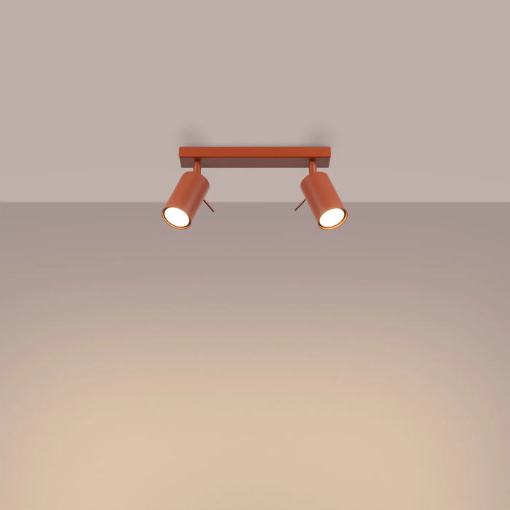 Luminaire plafonnier ring 2 rouge ochra cuivre avec têtes cylindriques pour un éclairage flexible minimalisme moderne