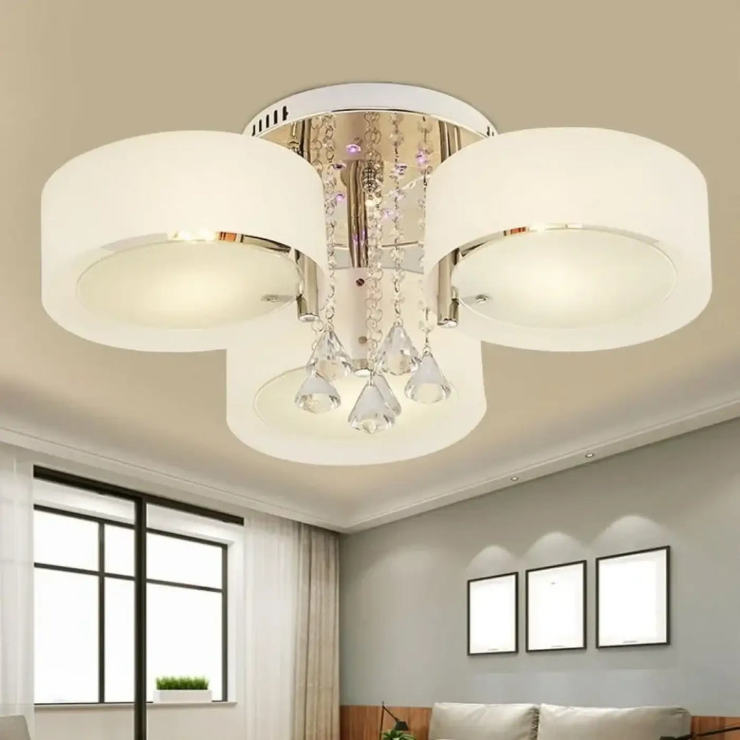 Luminaire Plafonnier Moderne Trois Abat Jours Verre Blanc Chromé