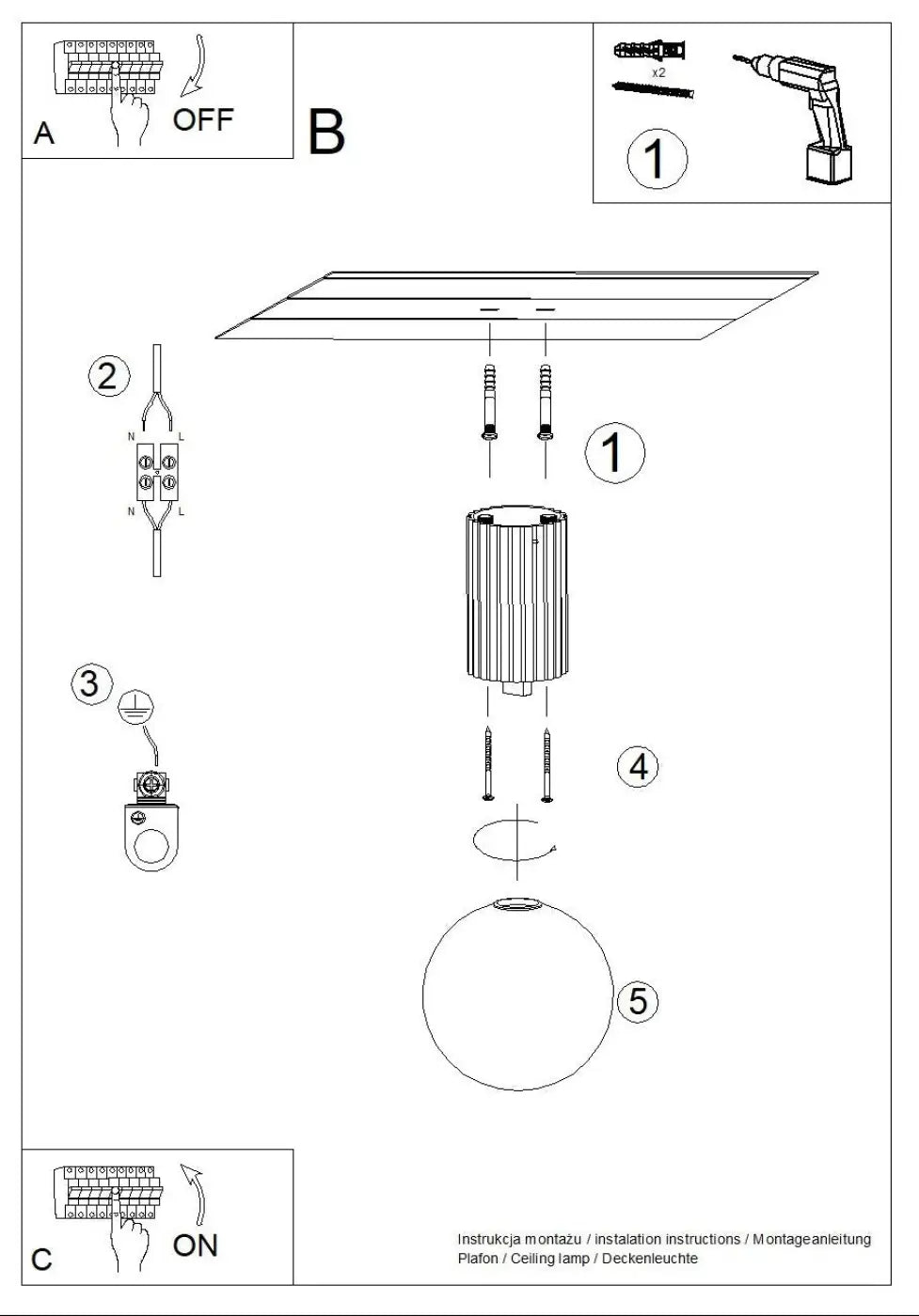 Le diagramme montre une lampe halo plafonnier halo moka avec une sphère laiteuse et un éclairage pour bureau décorative