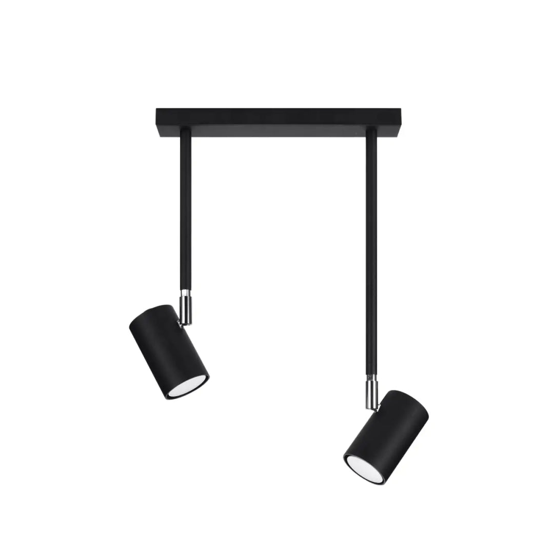 Plafonnier norano 2 noir avec double tête cylindrique en finition mate noire et accents chrome de la collection norano
