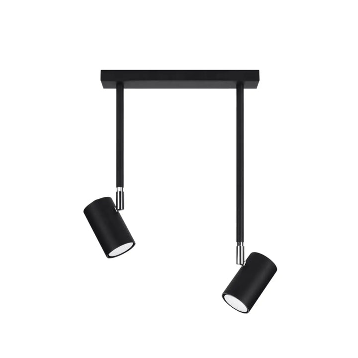 Plafonnier norano 2 noir avec double tête cylindrique en finition mate noire et accents chrome de la collection norano