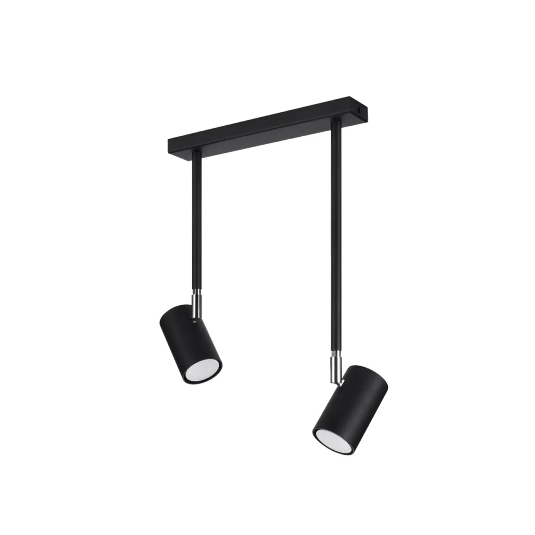 Luminaire plafonnier norano 2 noir en finition mate avec deux spots cylindriques réglables de la collection norano