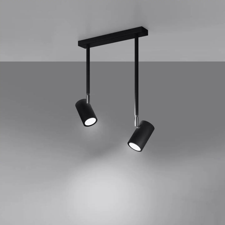 Plafonnier norano noir mat avec deux projecteurs réglables et bras anormalement longs de la collection norano