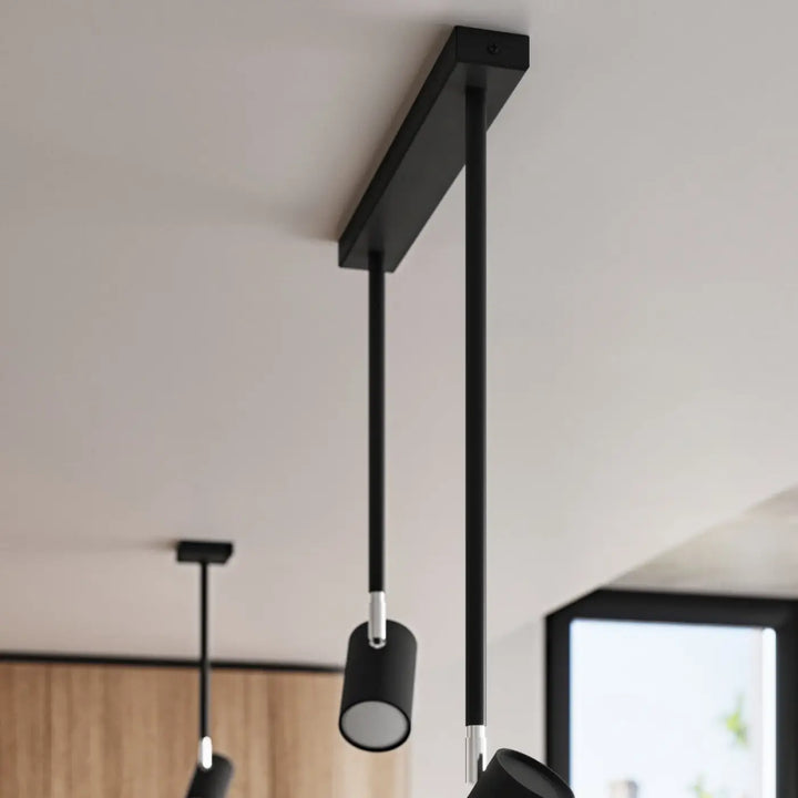 Luminaire plafonnier norano 2 noir avec bras anormalement longs en métal mat et abat-jours cylindriques modernes noir