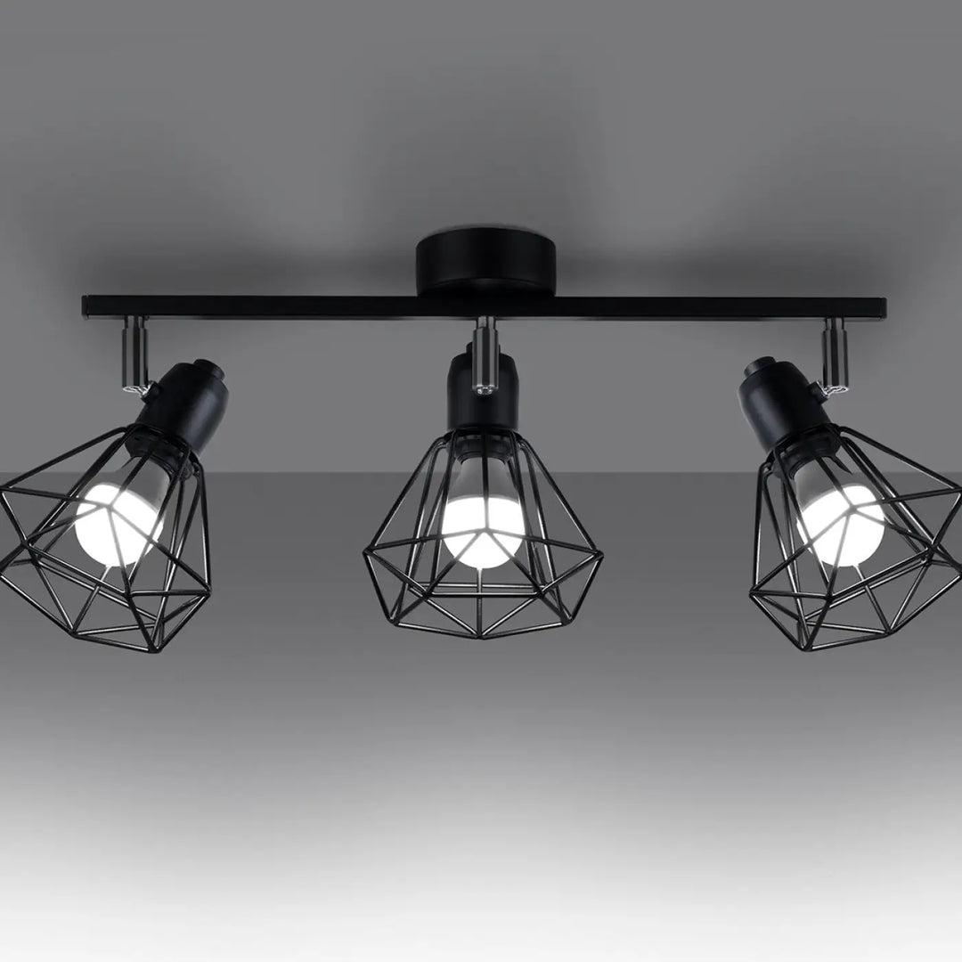 Luminaire plafonnier série artemis noir avec trois appliques créeront une atmosphère intime en métal industriel