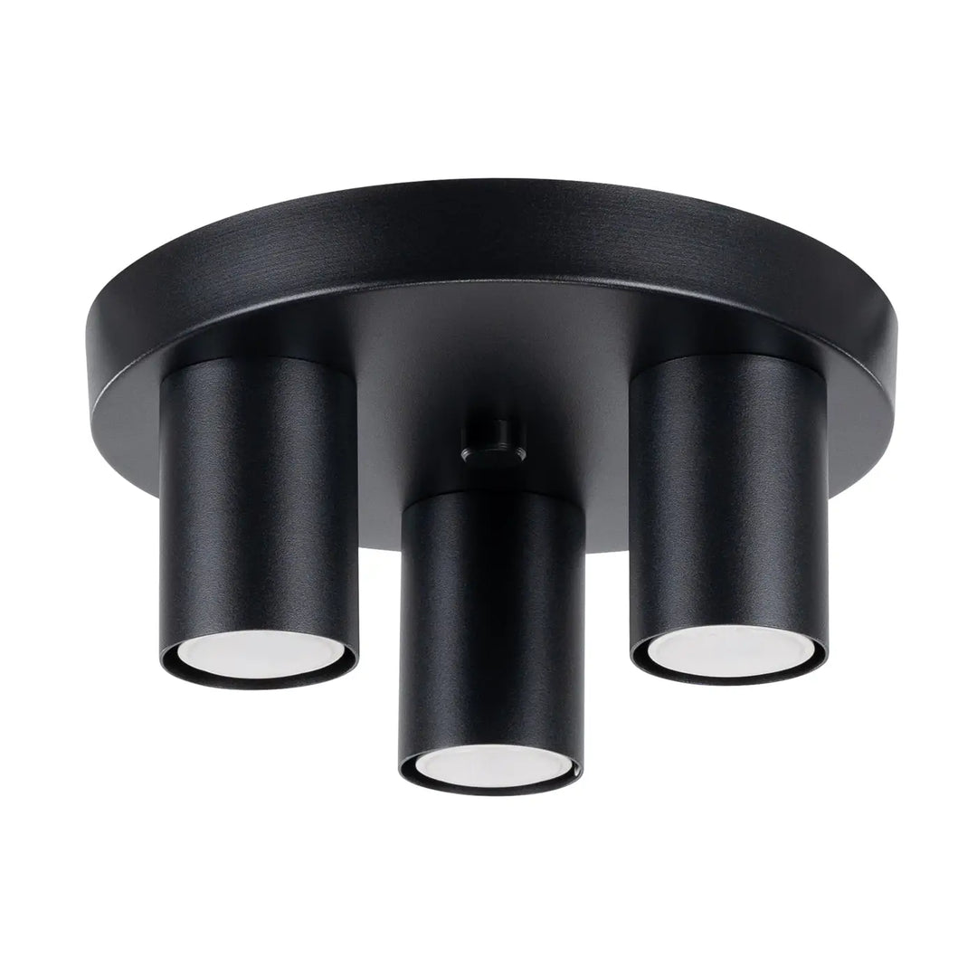 Plafonnier lagos noir mat à trois bras cylindriques pour une lampe lagos au caractère chic et moderne