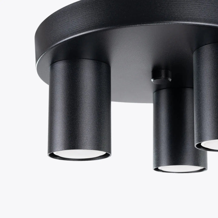 Plafonnier lagos 3p noir avec trois bras cylindriques en finition mate noire pour un caractère chic