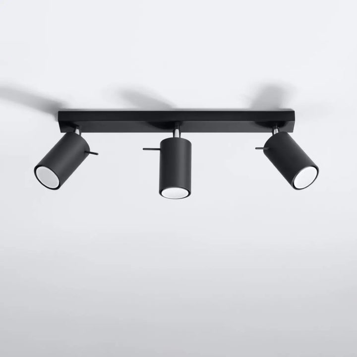 Luminaire plafonnier ring 3 noir avec trois spots cylindriques en finition mate noir que vous pouvez facilement installer