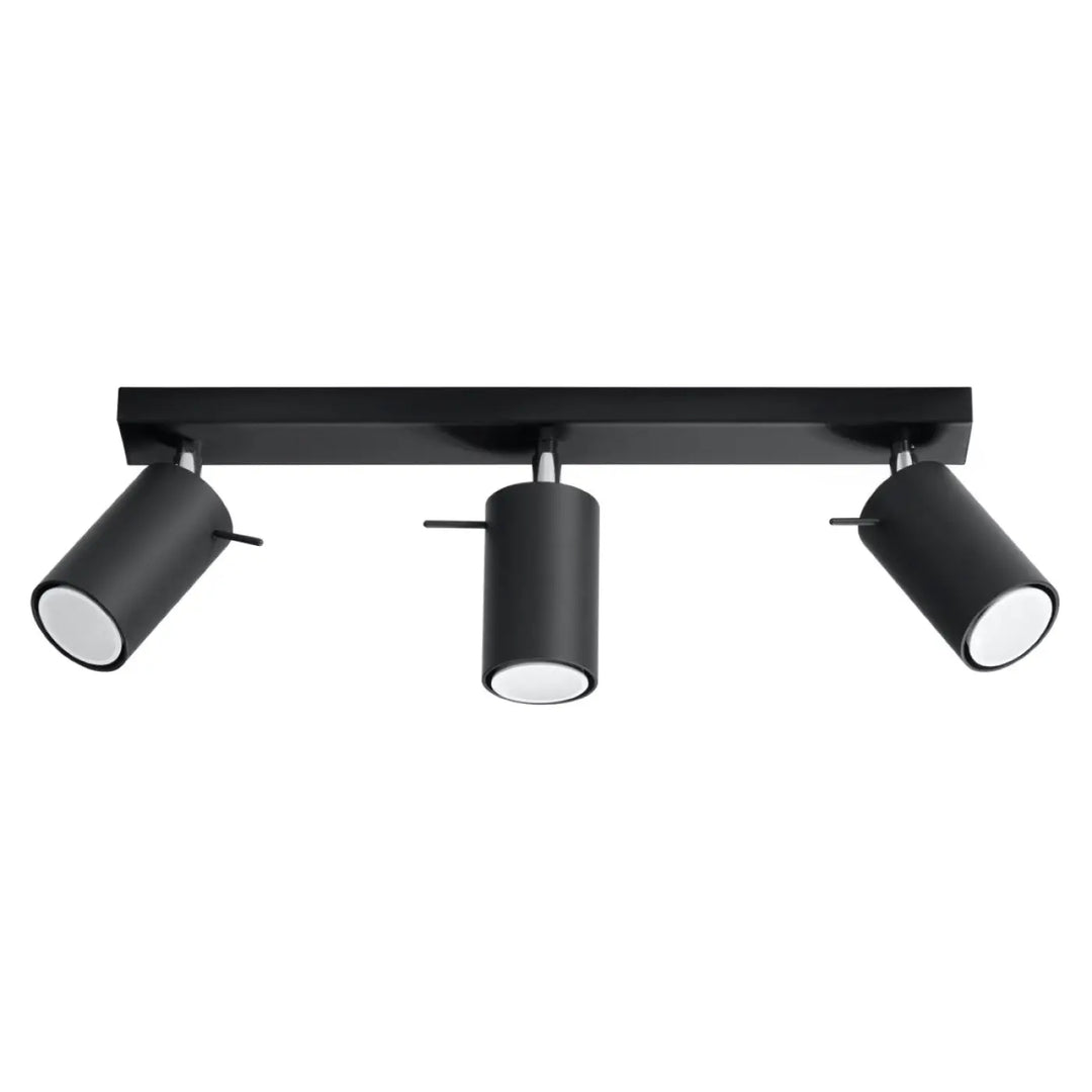 Luminaire plafonnier ring 3 noir avec trois spots cylindriques en finition mate noire que vous pouvez facilement installer
