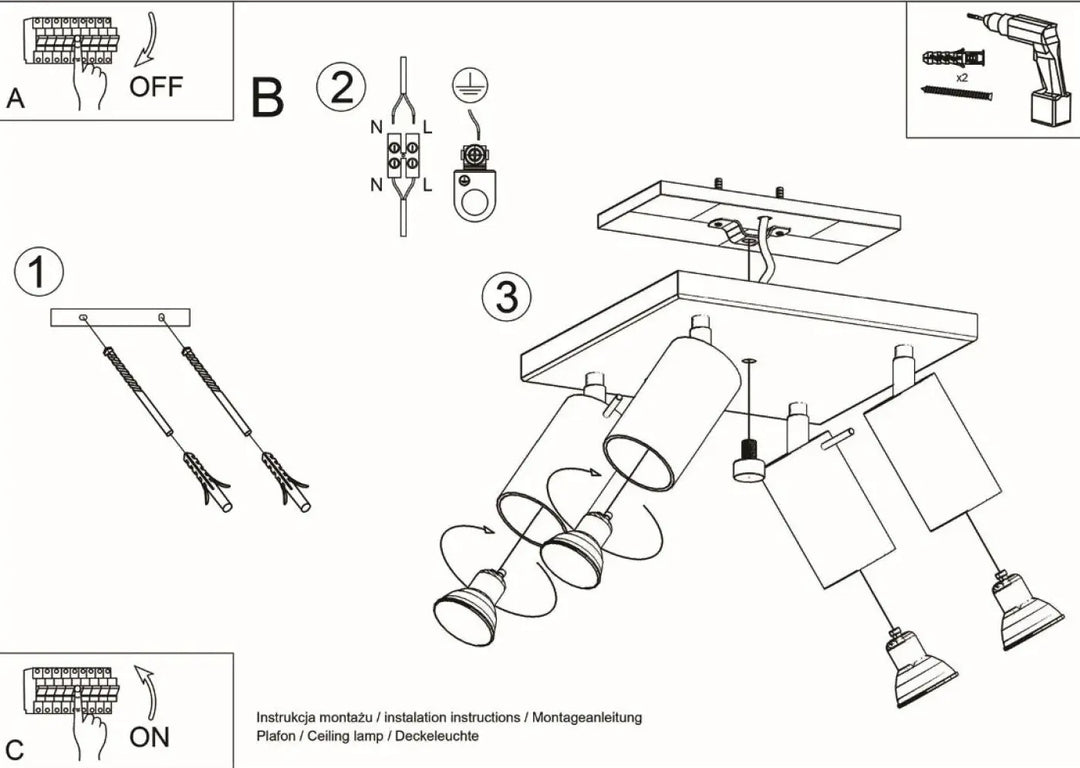 Luminaire plafonnier ring 4 noir avec bras réglables pour créer une ambiance intérieure de demi-obscurité chaleureuse