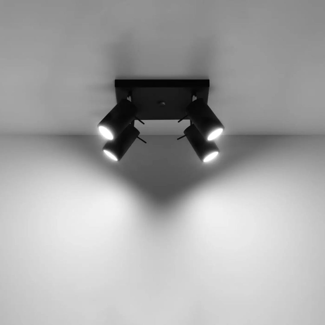 Luminaire plafonnier ring 4 noir avec quatre bras réglables en finition matte pour une ambiance intérieure chaleureuse en demi-obscurité