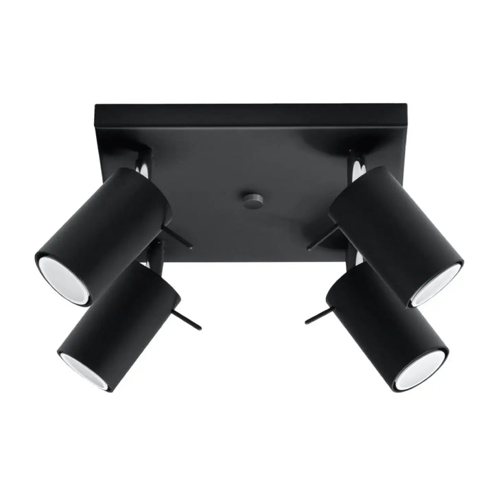 Luminaire plafonnier ring 4 noir avec quatre têtes cylindriques à bras réglables pour une ambiance intérieure chaleureuse et demi-obscurité