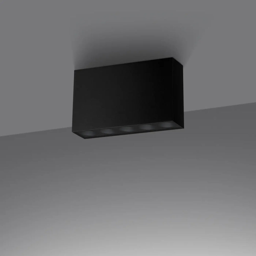 Plafonnier sole noir rectangulaire avec quatre ampoules led circulaires combinaison parfaite design moderne