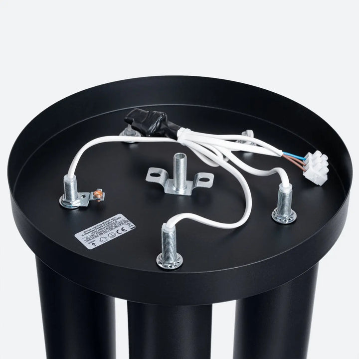 Plafonnier lagos 5p noir en métal avec base noire à trois pieds cylindriques et câblage apparent pour un caractère chic