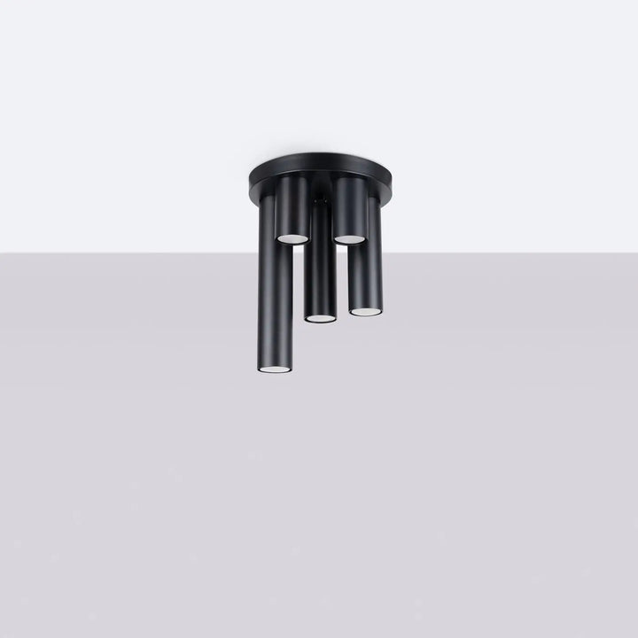 Plafonnier lagos 5p noir avec cinq tiges mates cylindriques pour un caractère chic et une lampe lagos moderne